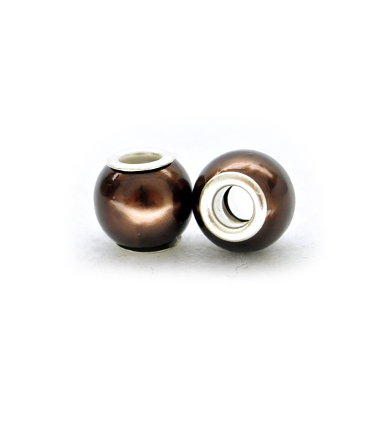 Large hole beads, pastel (2 pieces) 10x12 mm - Burned brown
